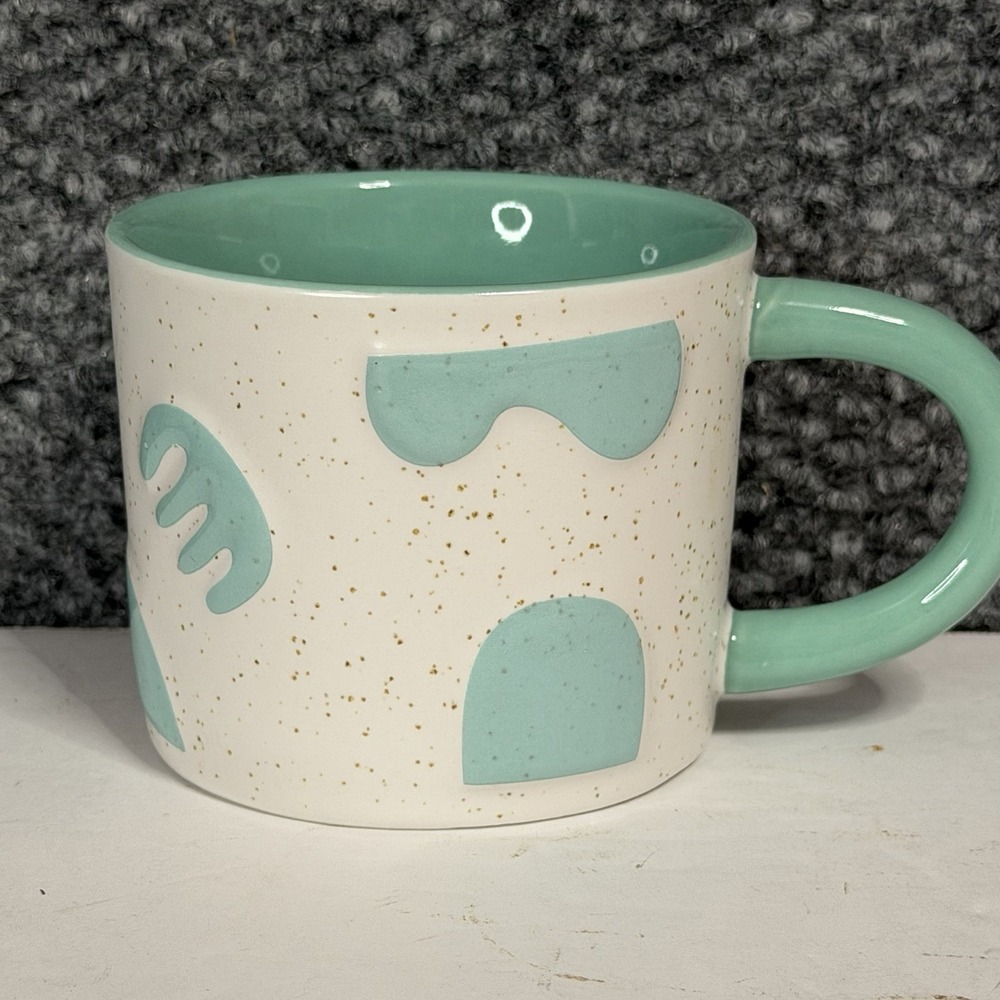 Vintage Stoneware Cream Turquoise Speckled Abstract Coffee Mug Maven 3"